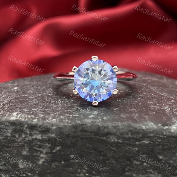 NEW Certified 3 ct. t.w. Royal Blue Moissanite Solitaire 6 Prong Ring - Picture 3 of 7